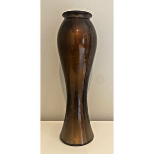 High Gloss Amber Brown Decorative Trumpet Vase, 13.5"H